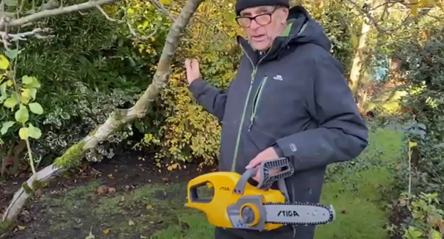 Ken with a Stiga chainsaw.