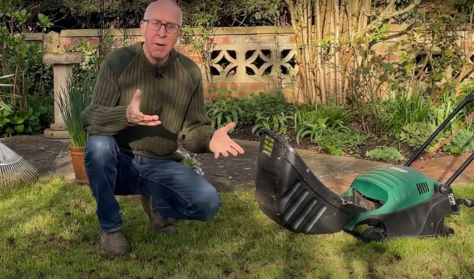 Adam Pasco with his lawnmower.